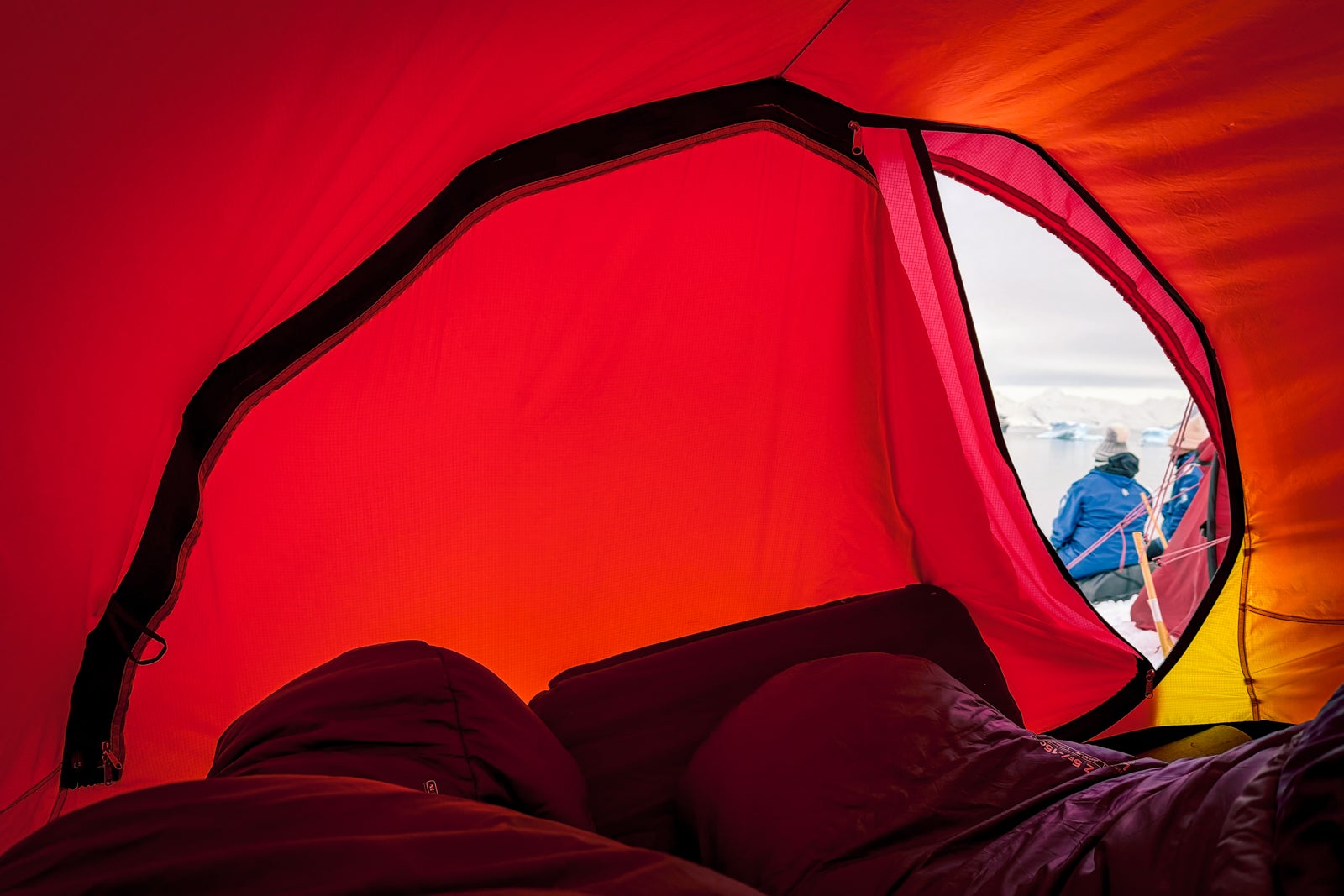 Even at midnight, it's still light out during a camping outing in Antarctica.