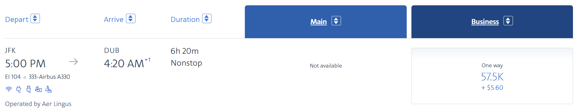 AA JFK-DUB business