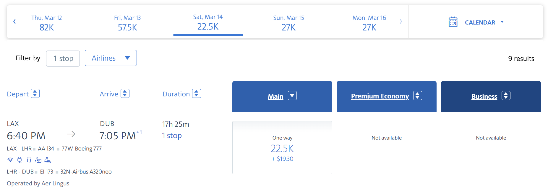 AA LAX-DUB economy St. Patricks Day