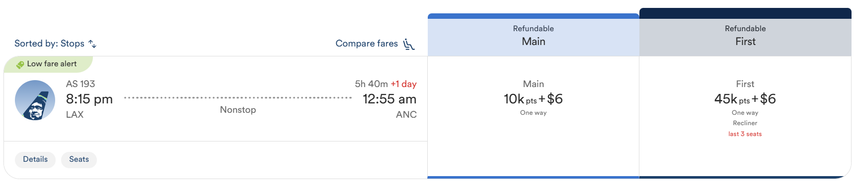 Alaska Airlines LAX-ANC points