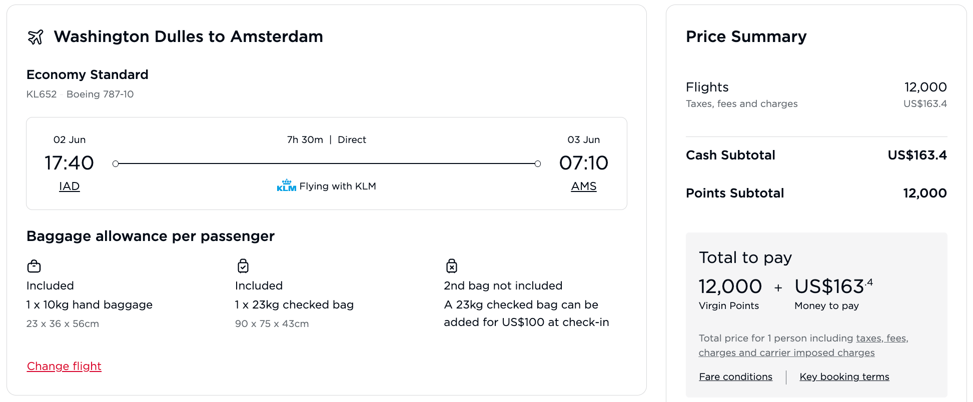 Virgin airlines screensot