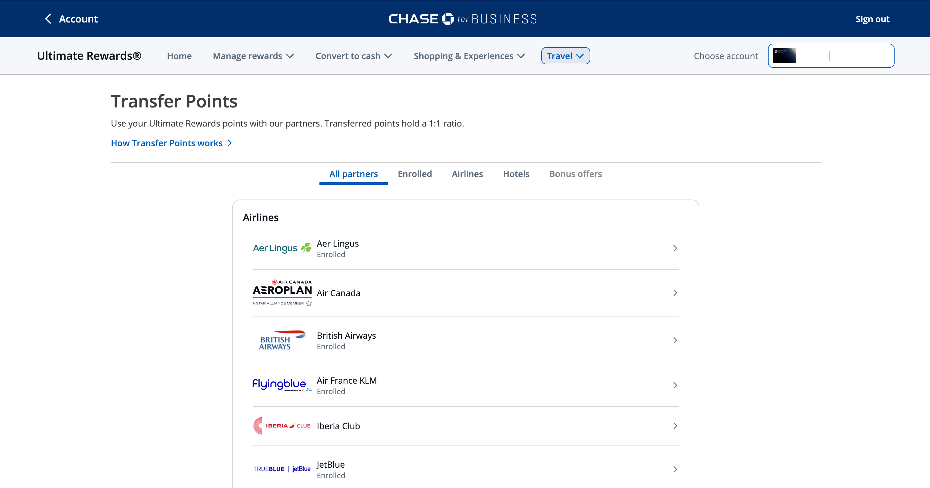 List of Chase Ultimate Rewards transfer partners