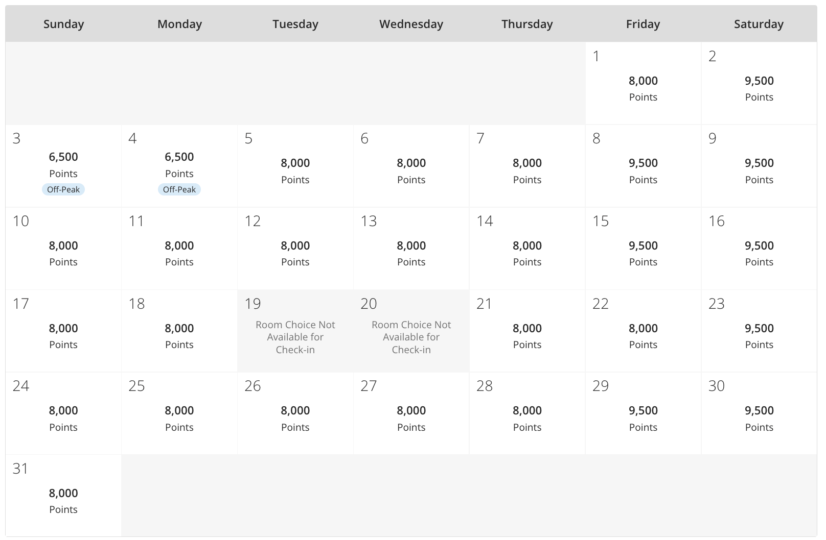 Screenshot of award availability at the Hyatt Place near Mount Rushmore