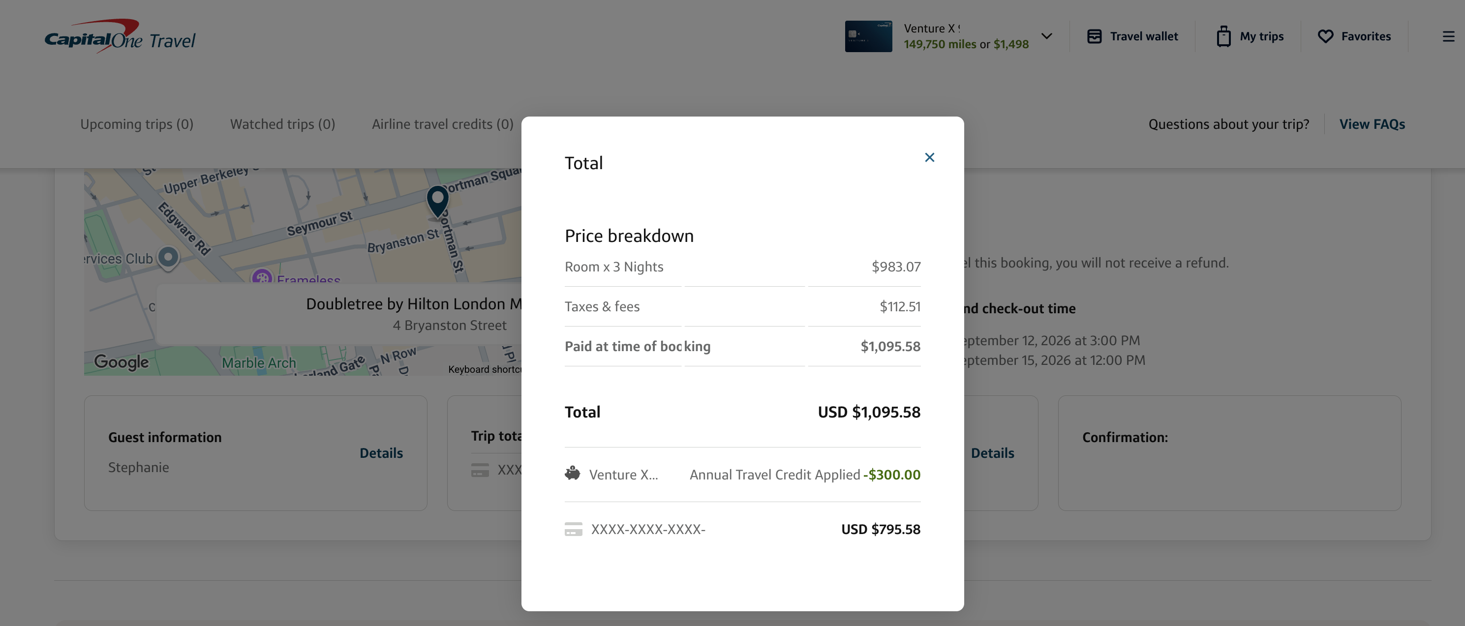 screenshot of Capital One travel credit