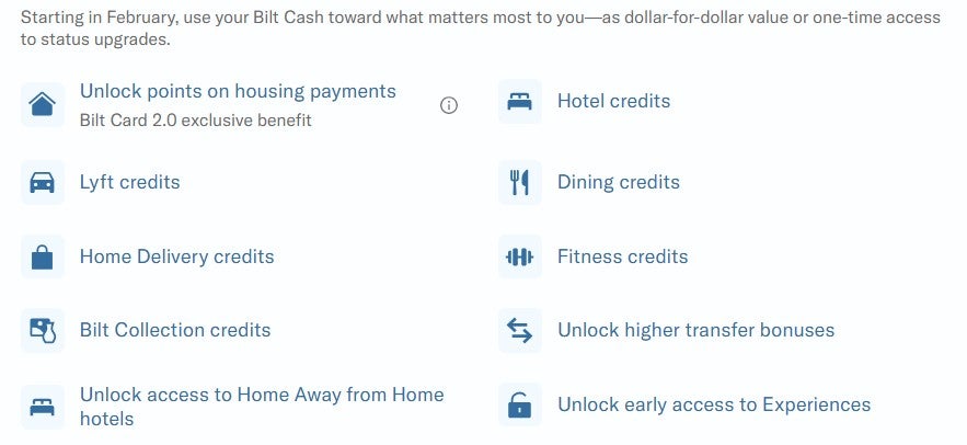 Bilt Cash redemption options