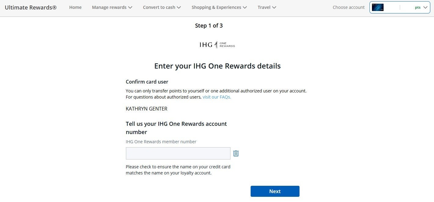 Transfer Chase points to IHG