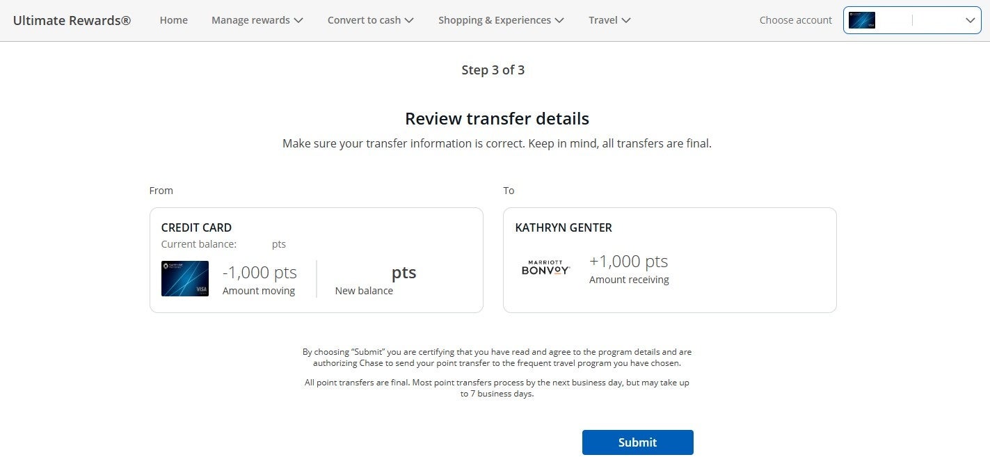 Transfer Chase points to Marriott