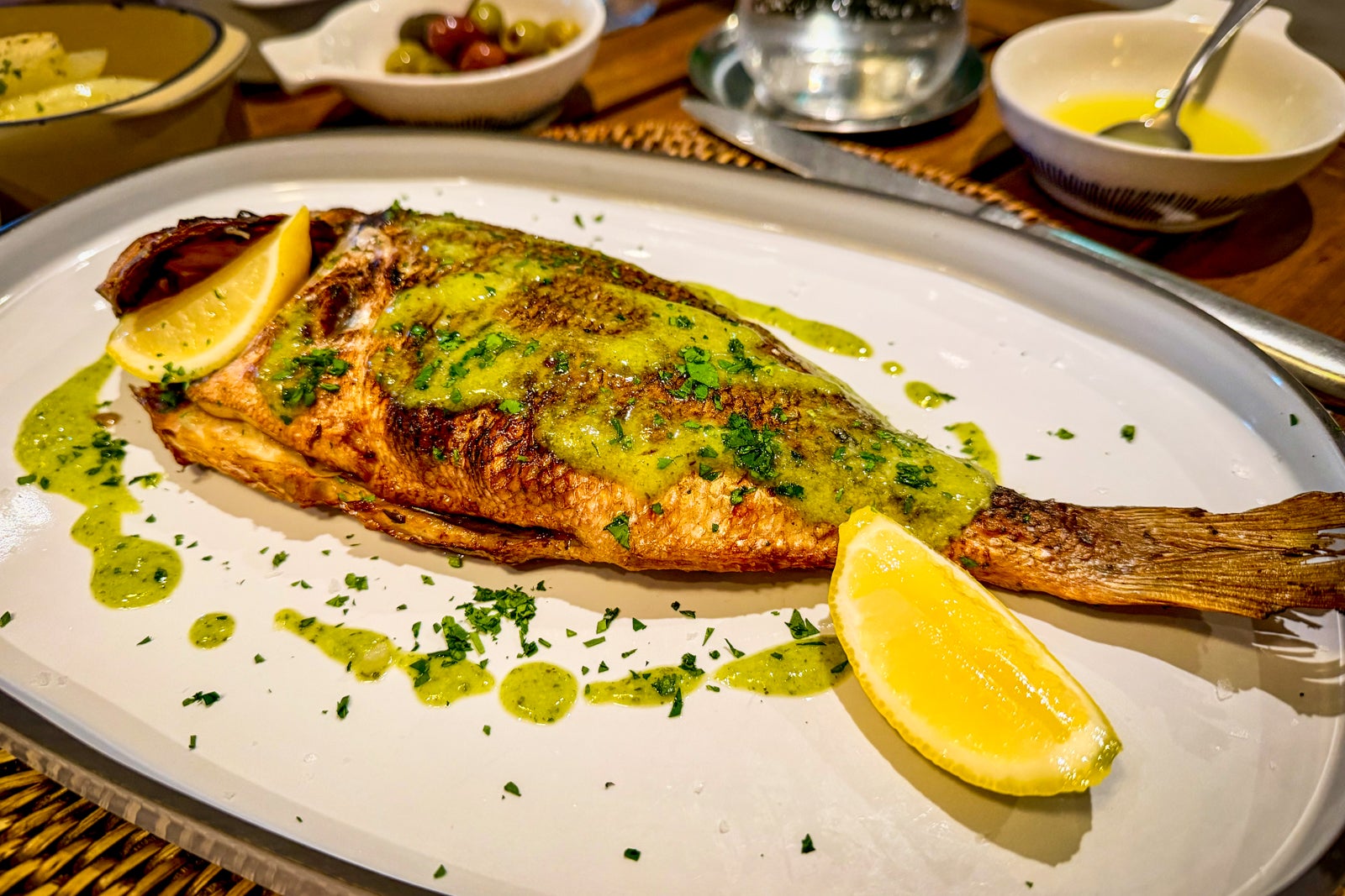 Whole fish grilled to order is one of the menu options at Paxos.