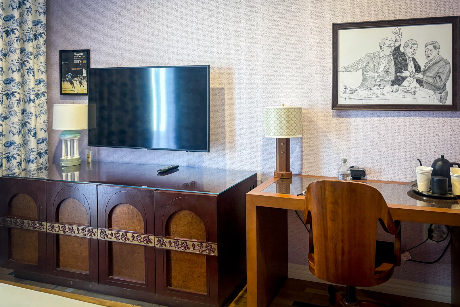 View of the TV at the Graduate Hotel in Chapel Hill