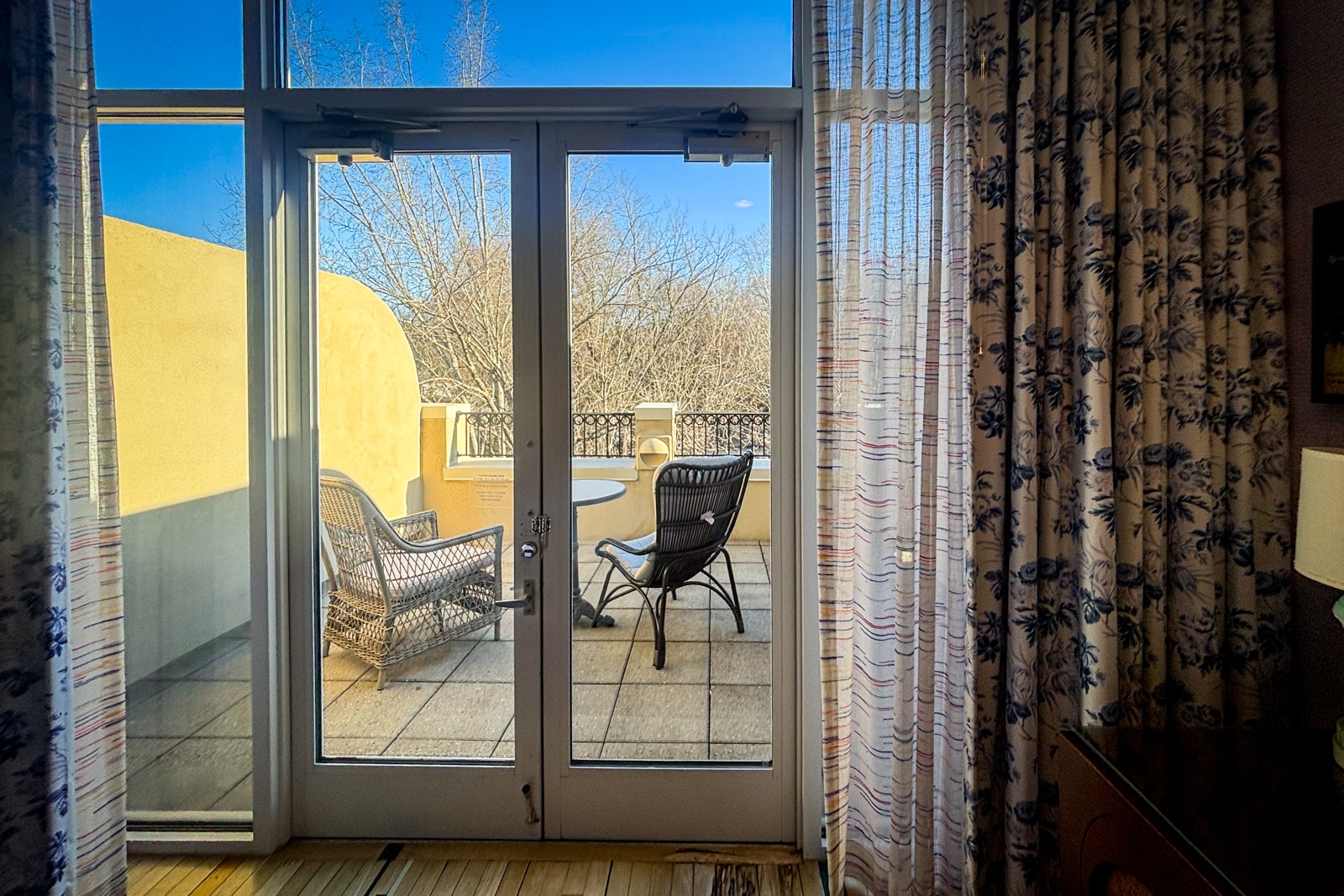 View of the balcony at Graduate Chapel Hill hotel