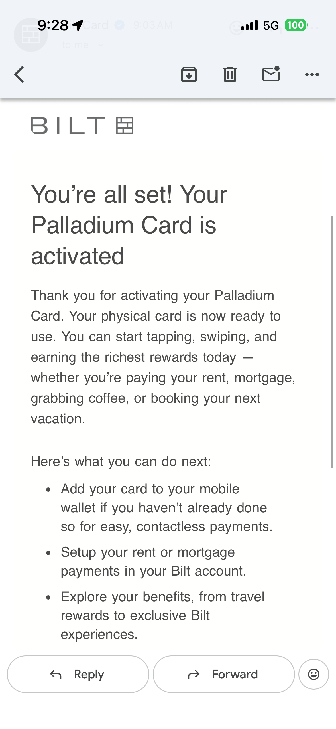 Bilt activation email