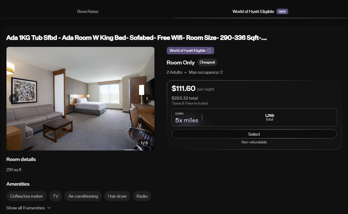 Rove Hyatt Westminster loyalty eligible rate