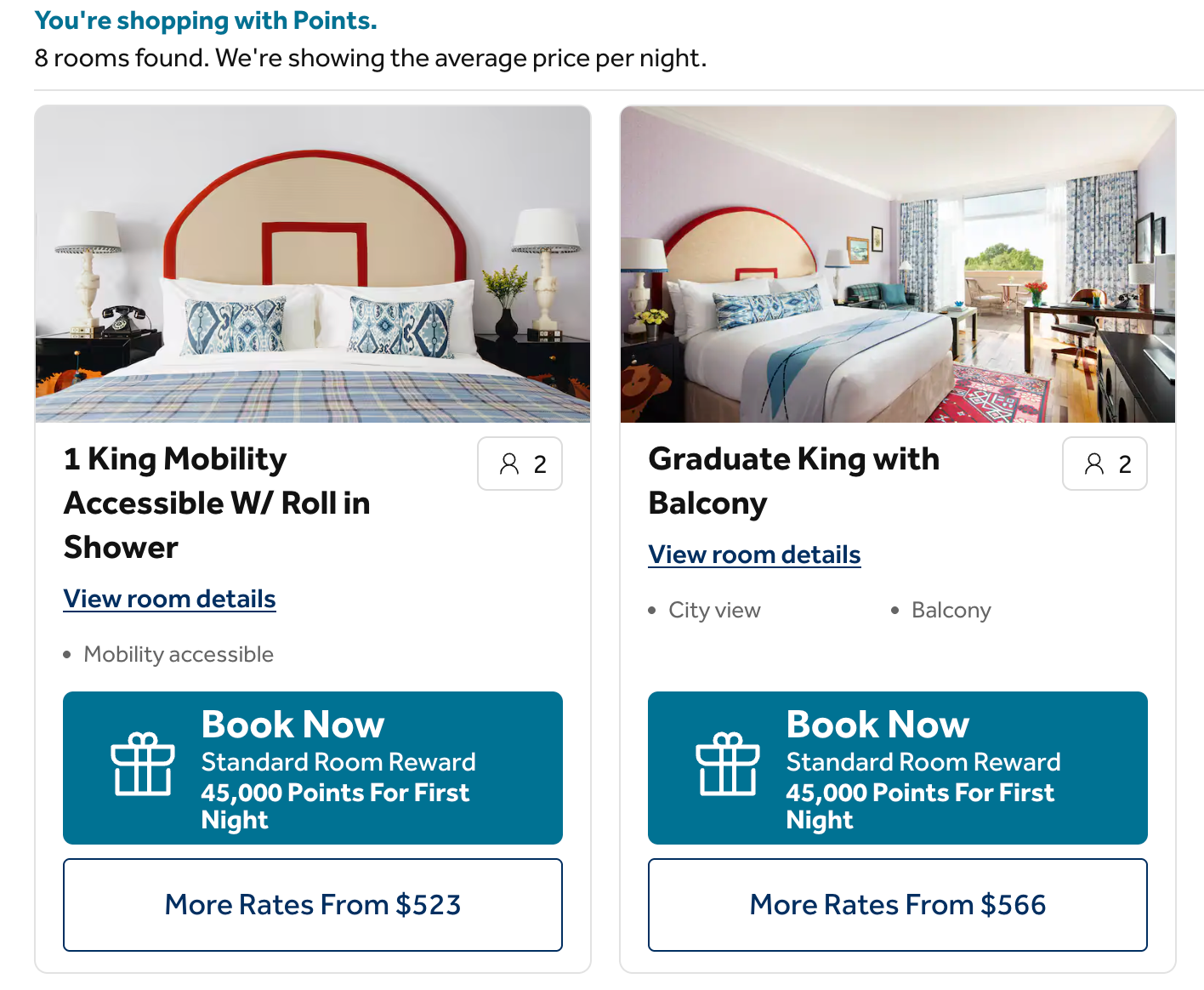 Graduate Chapel Hill booking a room with points screenshot