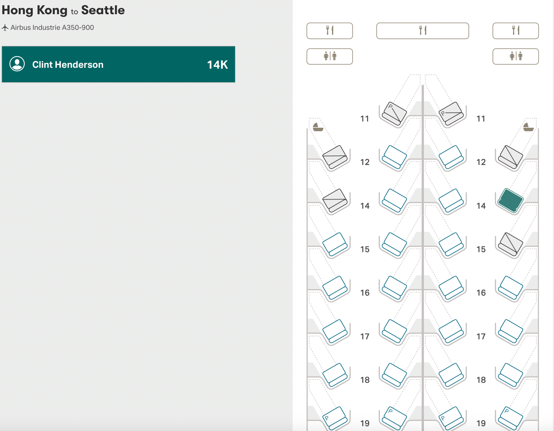 Cathay Pacific business class seating chart. 
