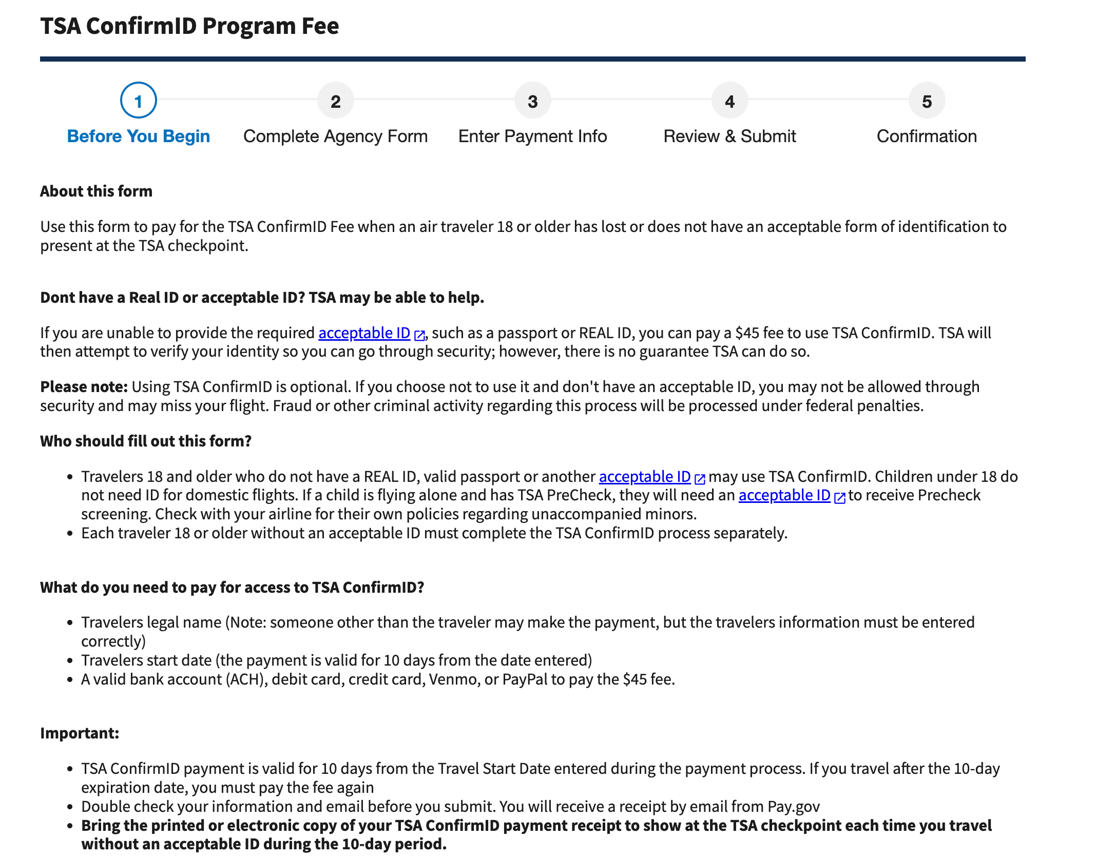 TSA Confirm ID application.