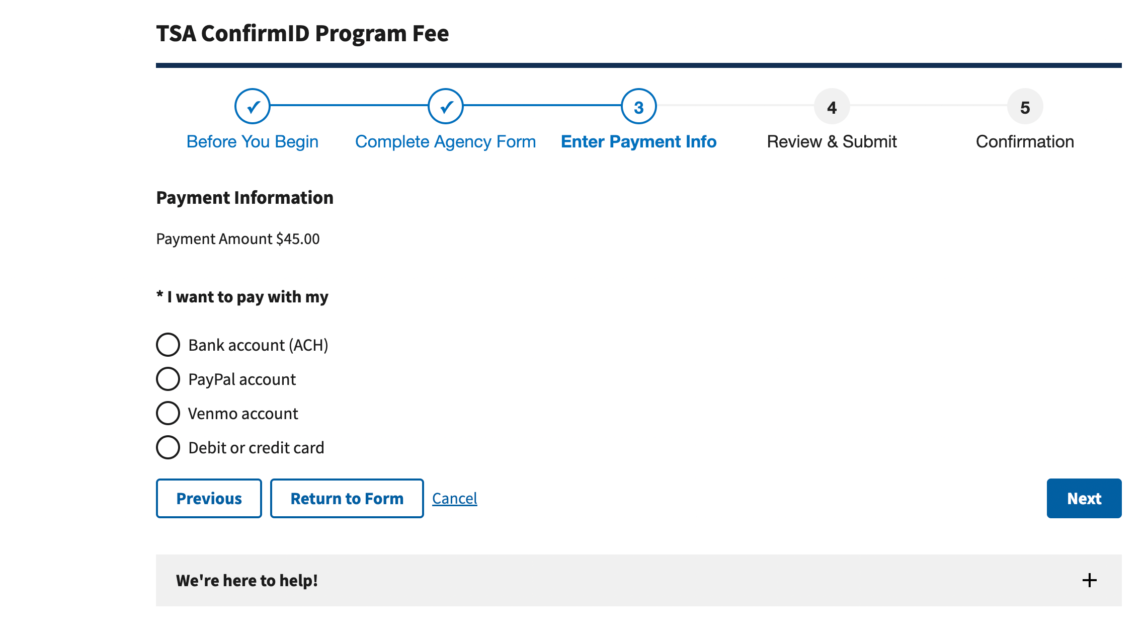 TSA Confirm ID application.