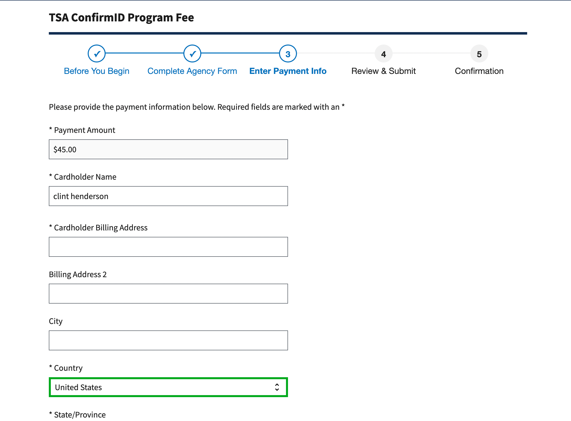 TSA Confirm ID application.
