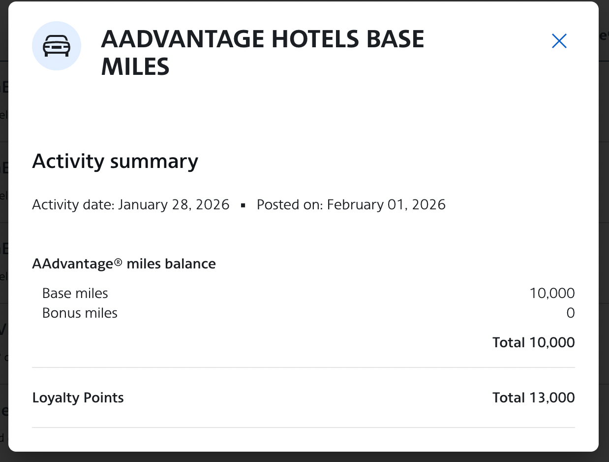 AAdvantage Hotels Loyalty Points earnings.