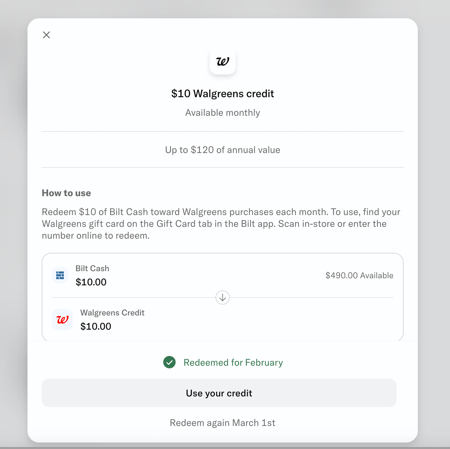 Bilt Cash options for redemptions. BILT