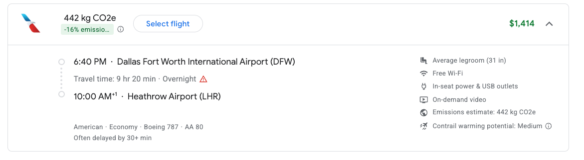 American Airlines flight cost