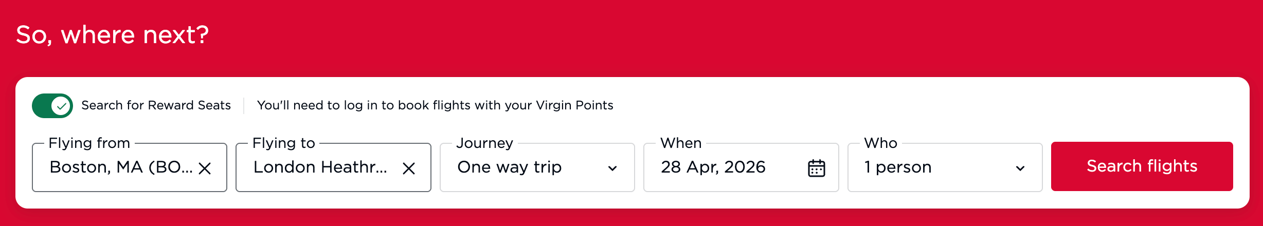 Virgin Atlantic flight search