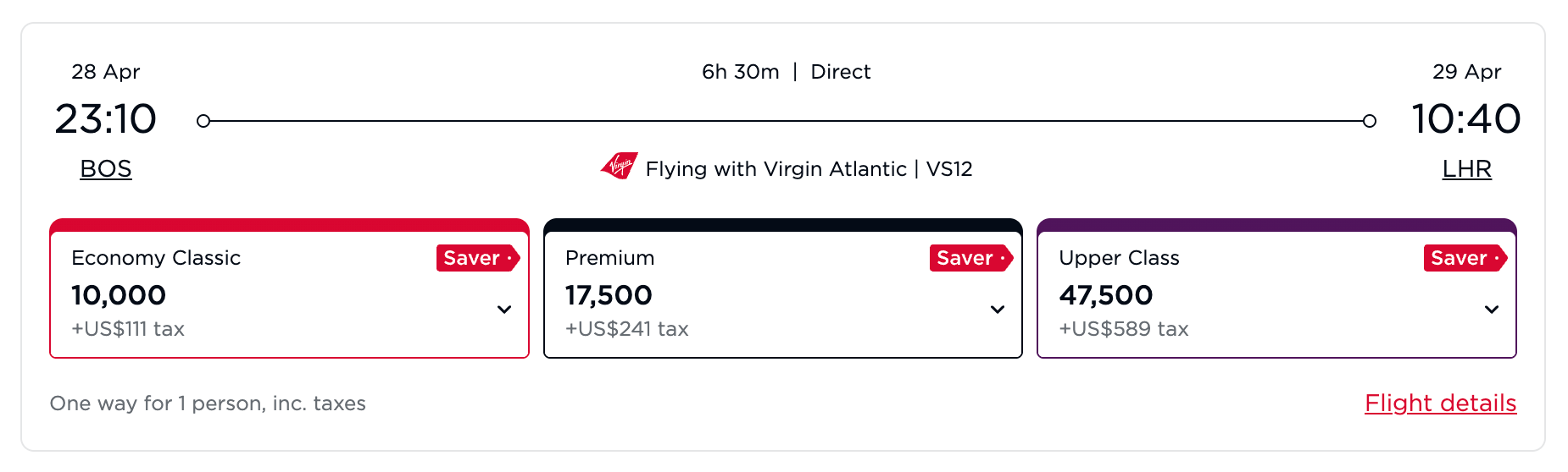 Virgin Atlantic flight search