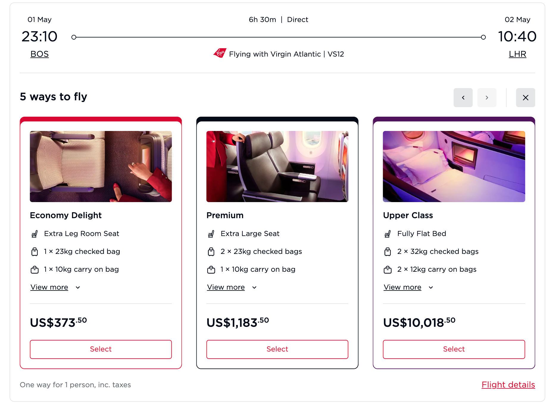 Virgin Atlantic BOS to LHR