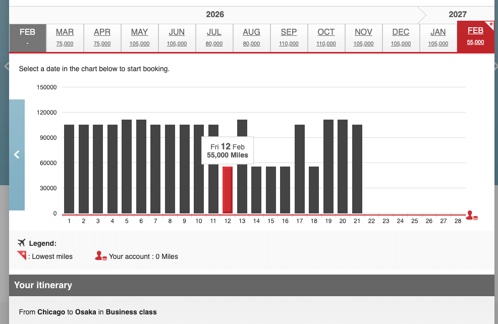 Japan Airlines Mileage Bank screenshot
