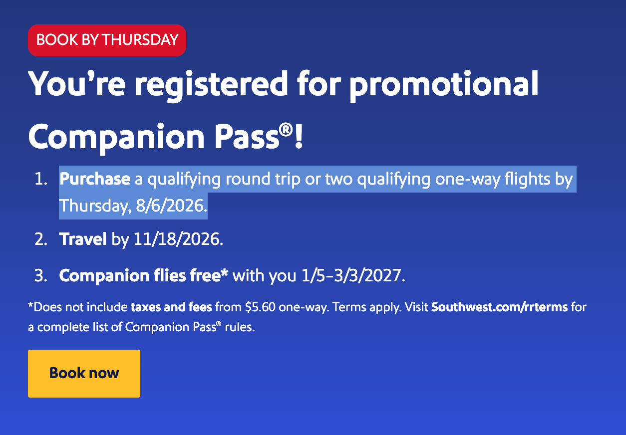 Southwest Companion Pass promotion.