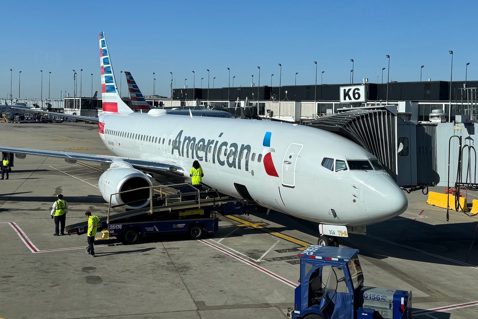 An American Airlines plane at the gate at Chicago's O'Hare International Airport (ORD).