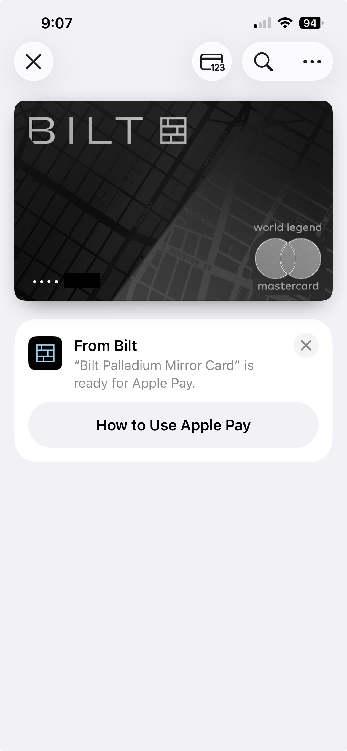 front of a Bilt Palladium mirror credit card