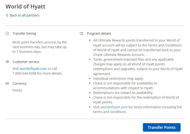 Transfer Chase points to Hyatt
