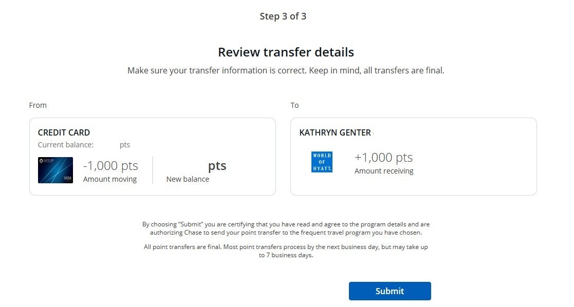 Transfer Chase points to Hyatt