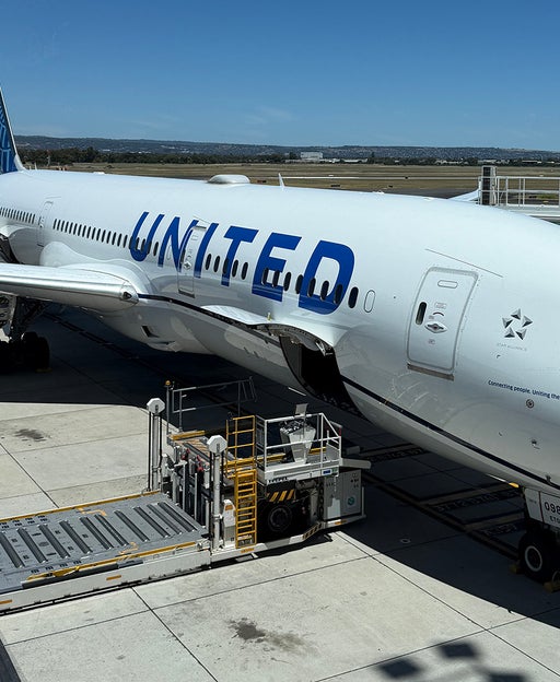 United Boeing 787 parked at the gate in Adelaide, Australia