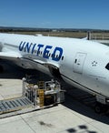 United Boeing 787 parked at the gate in Adelaide, Australia