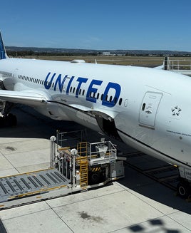 United Boeing 787 parked at the gate in Adelaide, Australia