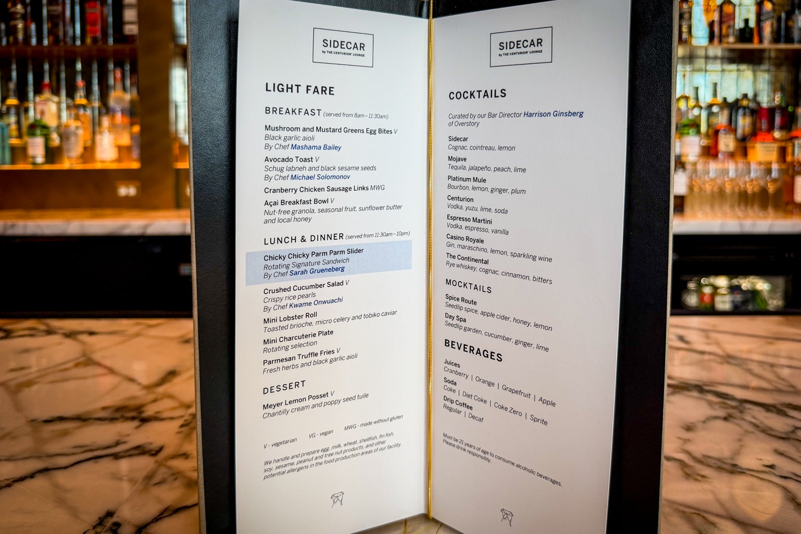 Sidecar lounge menu