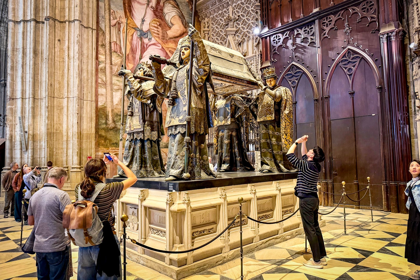 The sarcophagus of Christopher Columbus in the Cathedral of Seville.