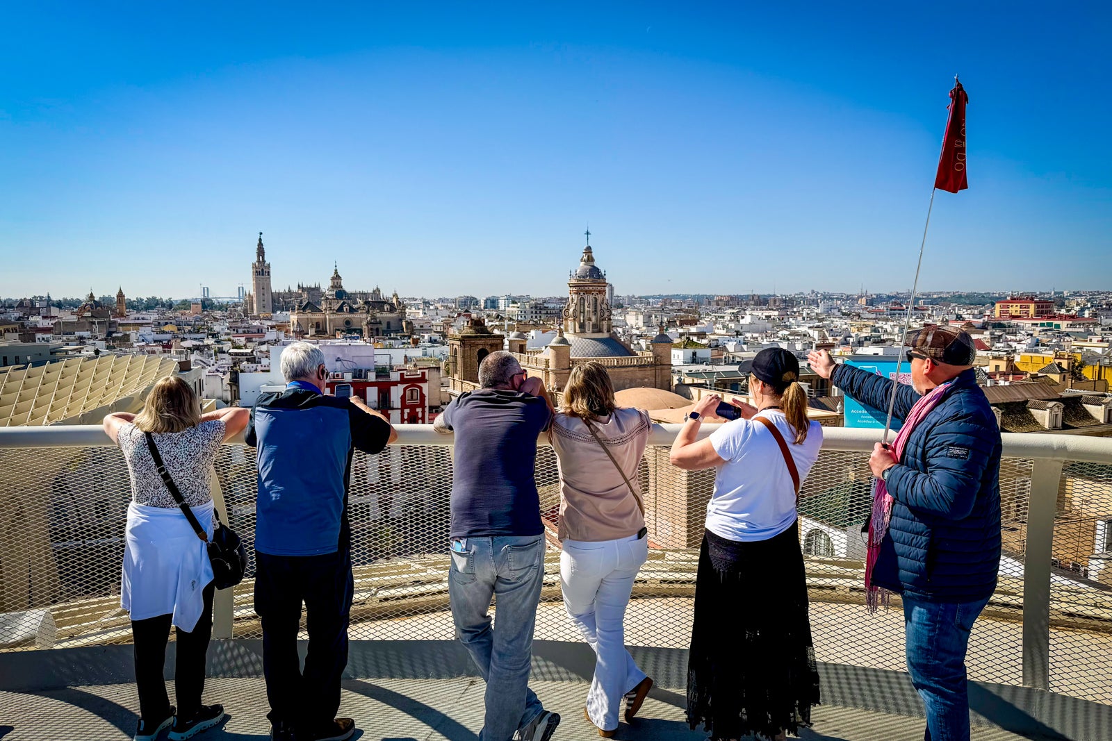 Azamara Journey passengers gaze out over Seville from the rooftop of Setas de Sevilla.