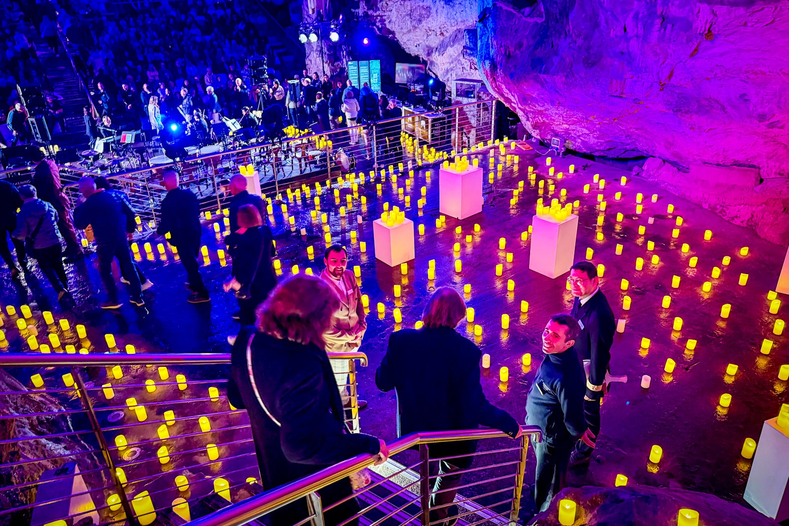 Passengers arrive for a performance at St. Michael's Cave in Gibraltar.