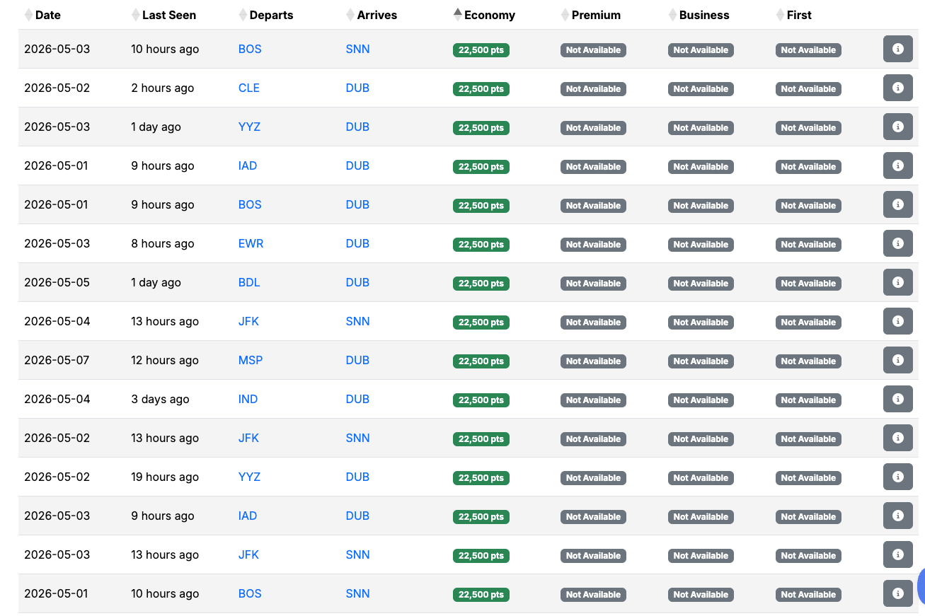 Seats.aero screenshot