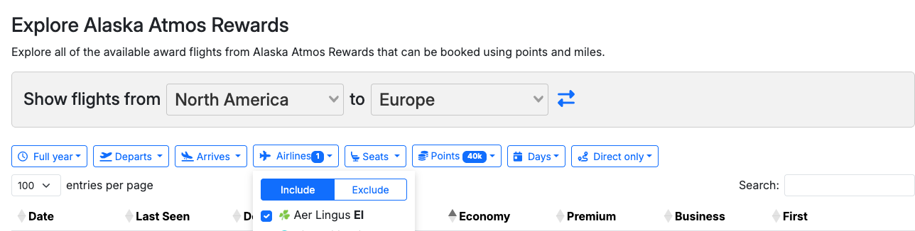 Seats.aero screenshot