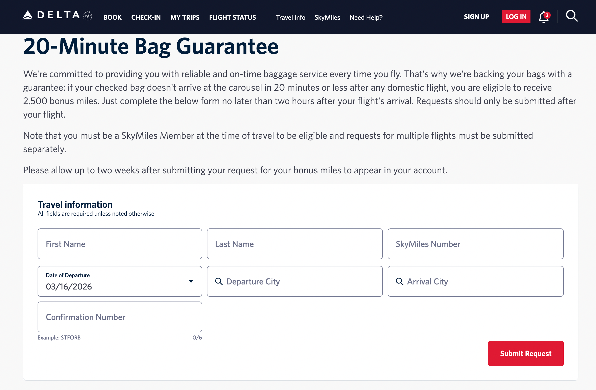 Delta bag guarantee landing page. DELTA
