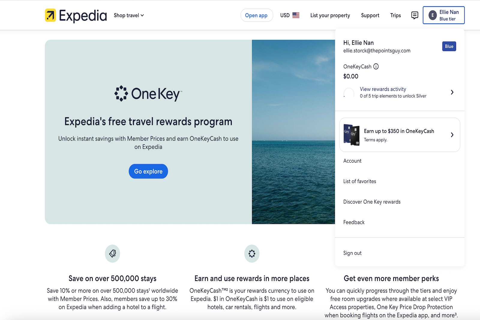 Expedia One Key dashboard