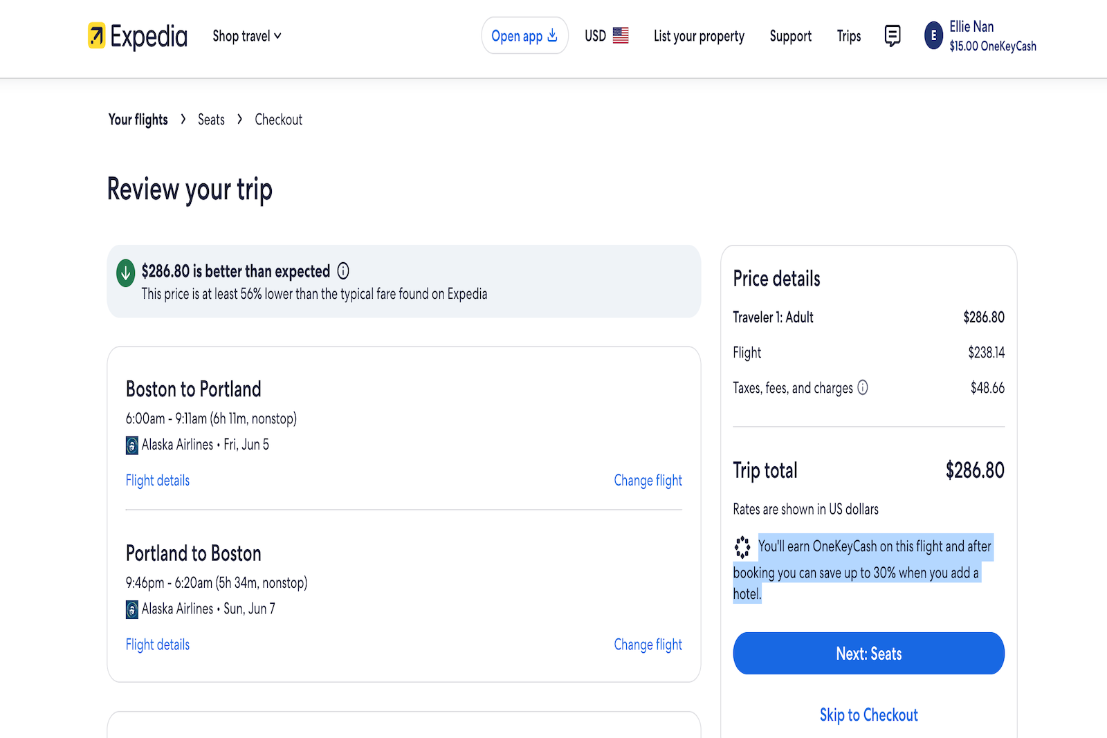Expedia flight reservation