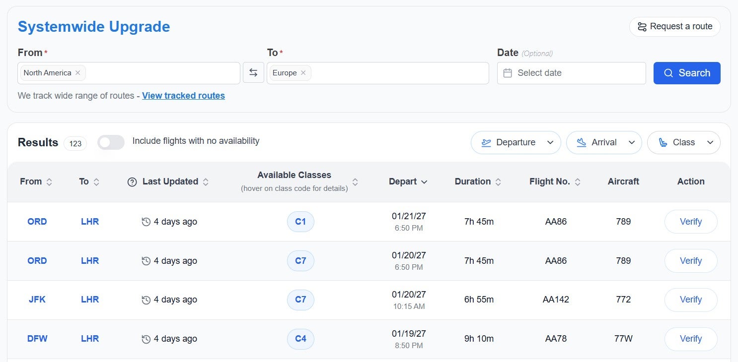 ExpertFlyer systemwide upgrade search