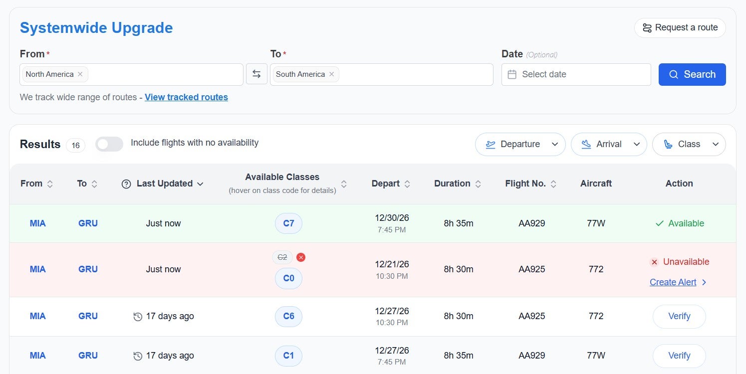 ExpertFlyer systemwide upgrade search