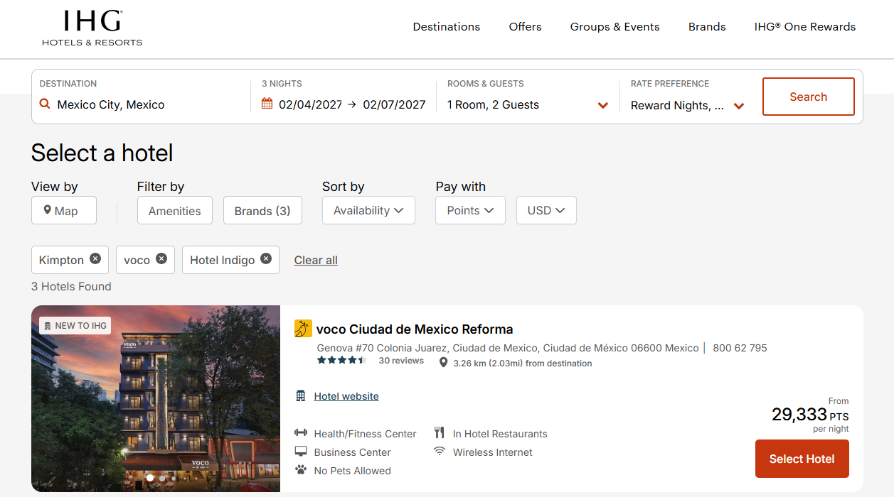IHG award booking example