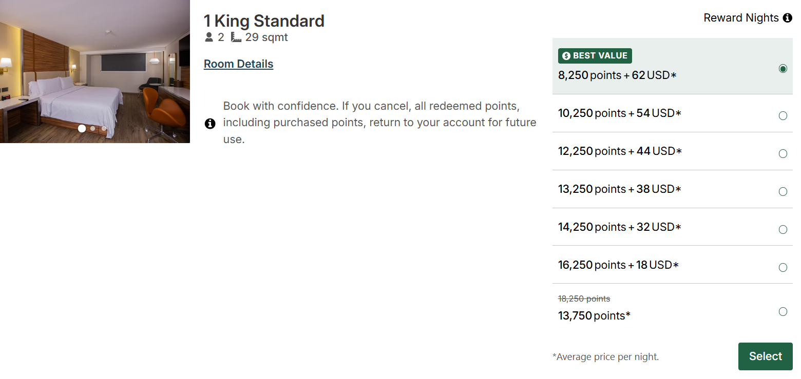 IHG points and cash example