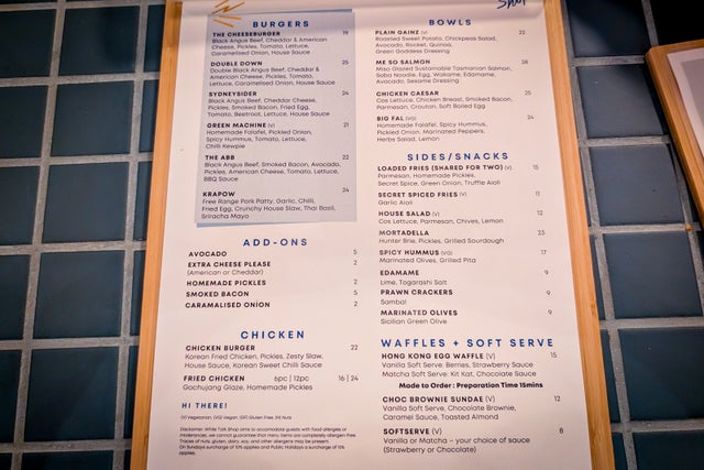 Talk Shop menu at the Caption by Hyatt Central Sydney